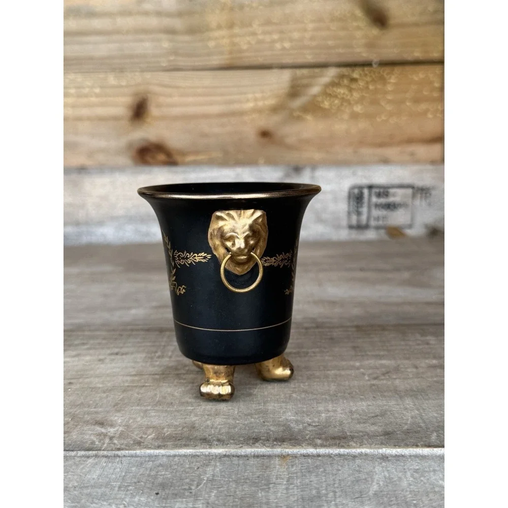 Early Mid-Century Lion Urn/Toothpick Holder Gold Guilded Lions Head & Feet Mixed